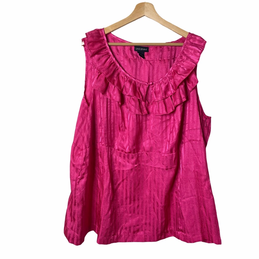 LANE BRYANT Sleeveless Pink Ruffled Neckline Top